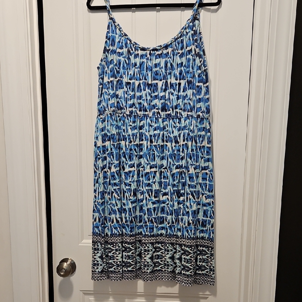 Style & Co. Blue & White Printed Spaghetti-Strap Dress